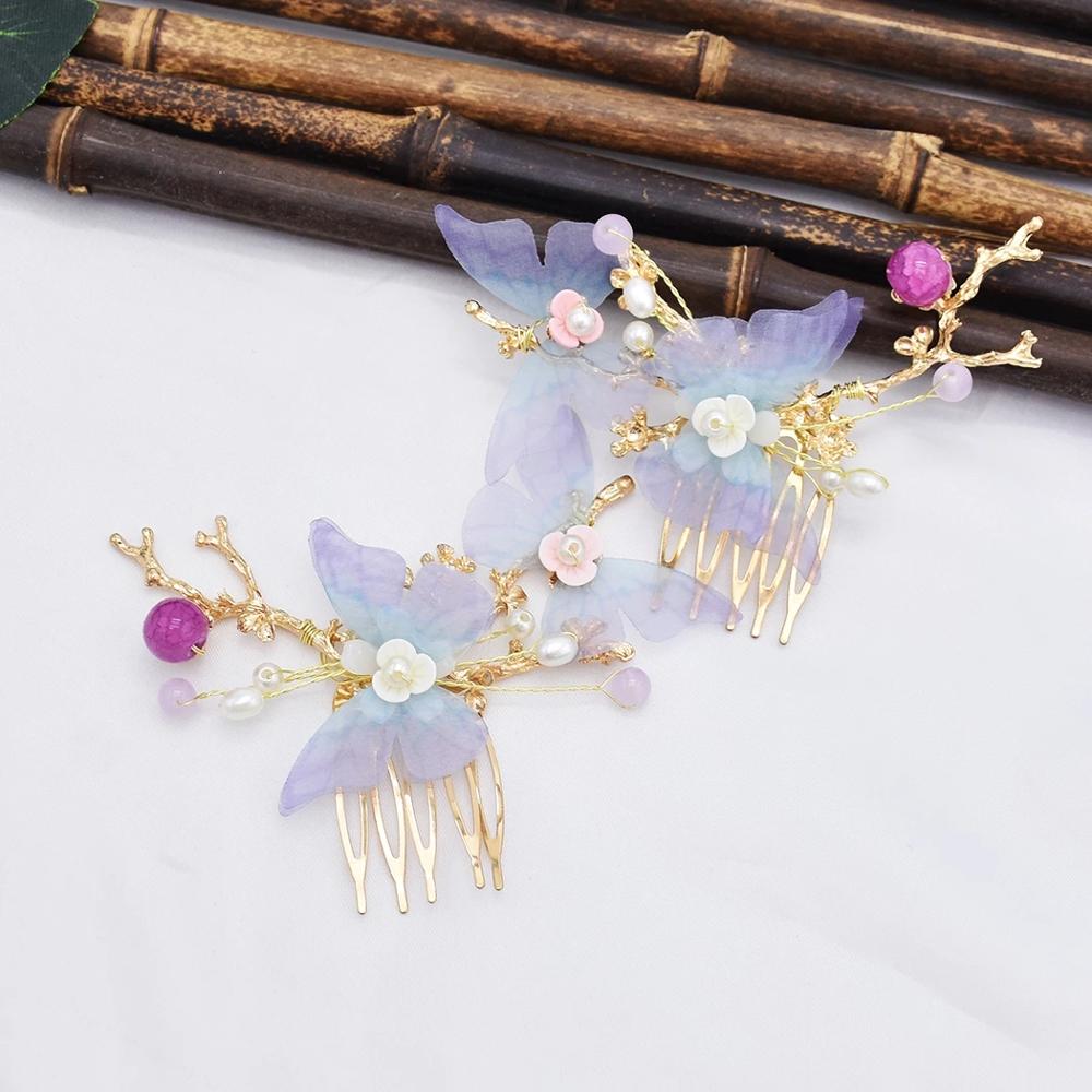 Women Hanfu Pearl Long Tassel Flower Hair Sticks Hairpins Hair Combs Set Chinese Style Bridal Wedding Hair Accessories