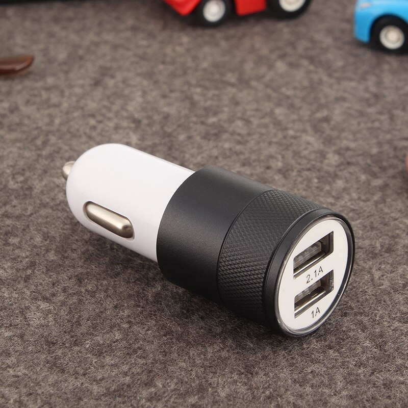 Universal Dual USB Car Charger Adapter Metal Flat Mobile Phone Universal Charging 2.1V Small Steel Cannon Car Charger