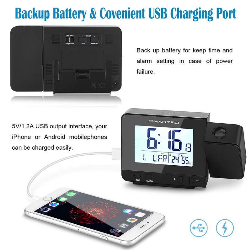 Led USB Projection Alarm Clock Digital Date Snooze Function Backlight Projector Calendar Desk Table Led Clock With Time