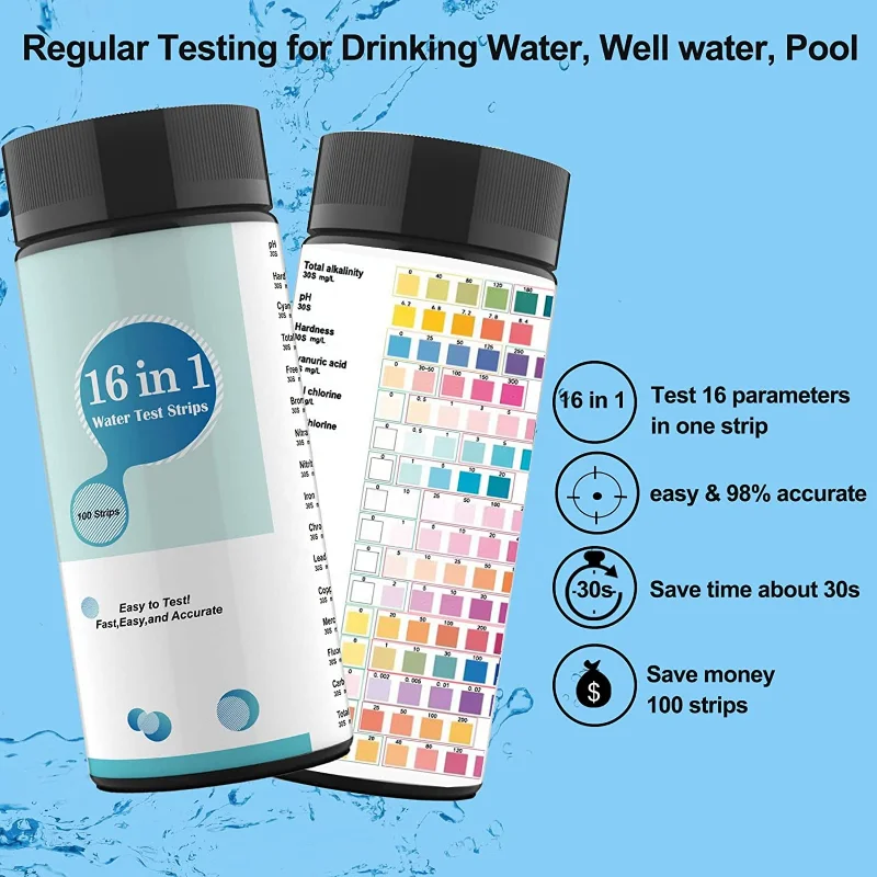 Drinkwatertestkit Teststrips voor hardheid, chloor, fluoride, sporen van zware metalen, pH-balans en meer watertester