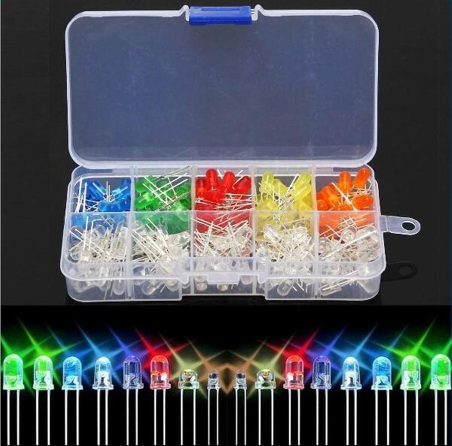 10 waarden 200 stks 5mm LED Light Wit Geel Rood Groen Blauw Diverse Kit DIY LEDs Set 3 v 20mA