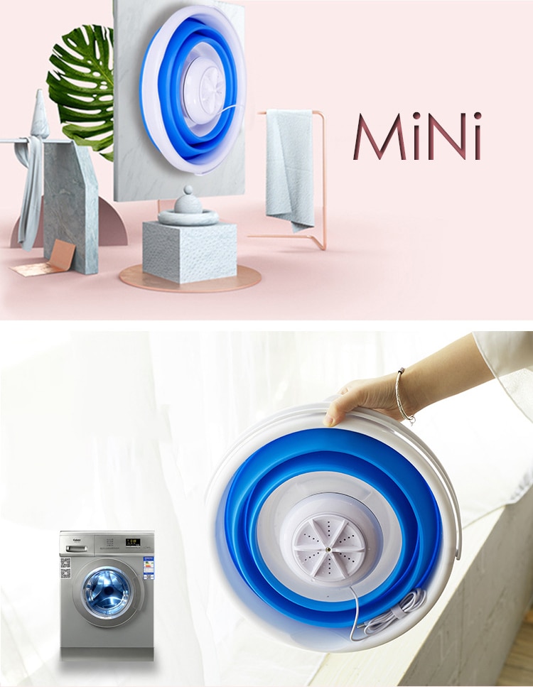 Old-tub Mini Washing Machine Ultrasonic Cleaning Small Portable Washer USB Dormitory Mini Laundry Machine Folding Laundry Tub