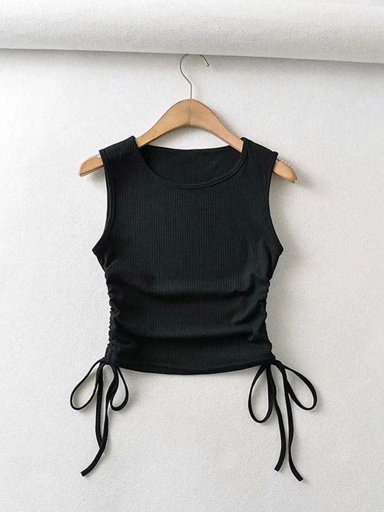 Sommer kvinder ensfarvet sexet afslappet crop top med streng på begge sider til damer