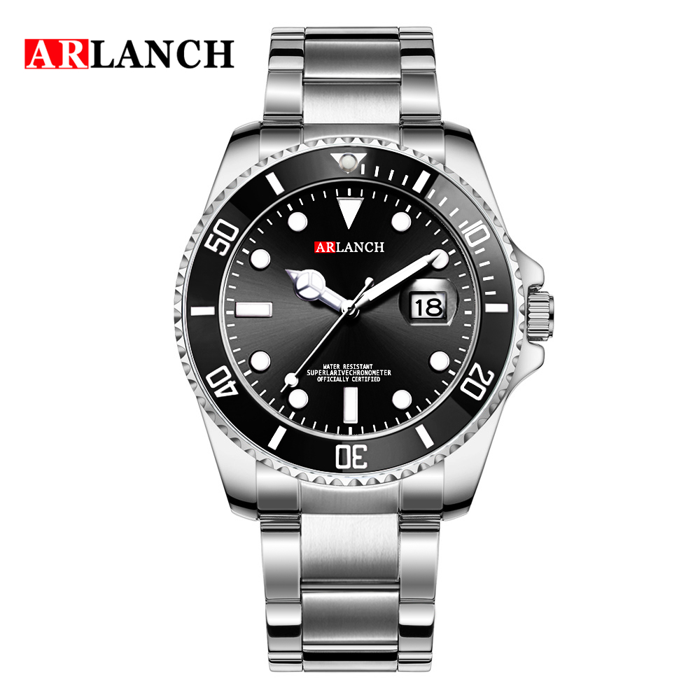 Arlanch herre quartz ur topmærke luksus vandtætte ure herre sports dato armbåndsure sort relogio masculino: Sort
