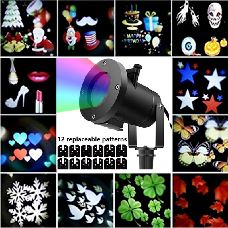 12Patterns RGB Flood Lighting Outdoor Waterproof Led Christmas Lights Projection Lawn Lamp Water Wave Projector Halloween Decor