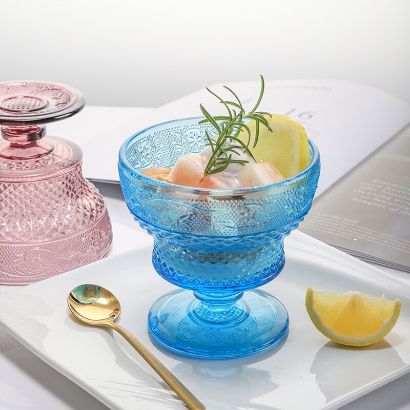 2Pcs Glass Dessert Cups Ice Cream Bowl Sundae Cup Color Retro Juice for Drinking Cup Wedding Party Wine Glasses
