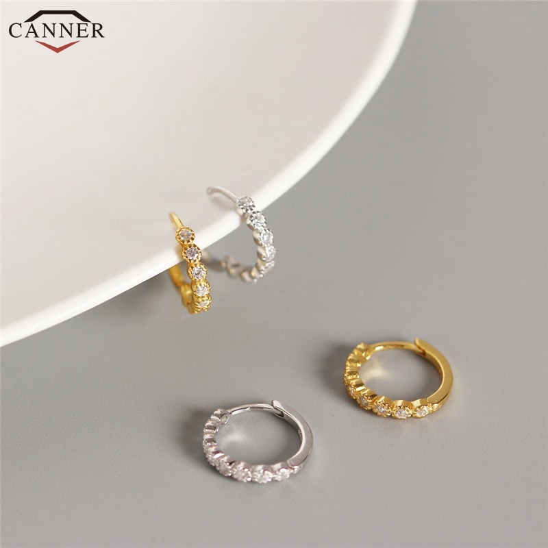 Gold Color Small Hoop Earrings for Women Zircon Crystal Circle Earrings 925 Sterling Silver Huggie Earrings Jewelry H4