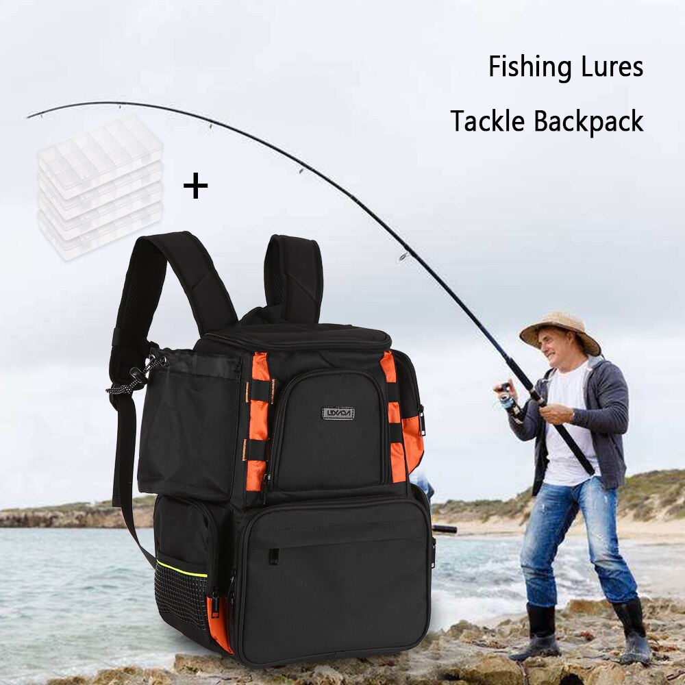 Lixada Fishing Tackle Bag Backpack Fishing Lures Bait Box Storage Bag Fishing Bag with 4 Fishing Tackle Boxes