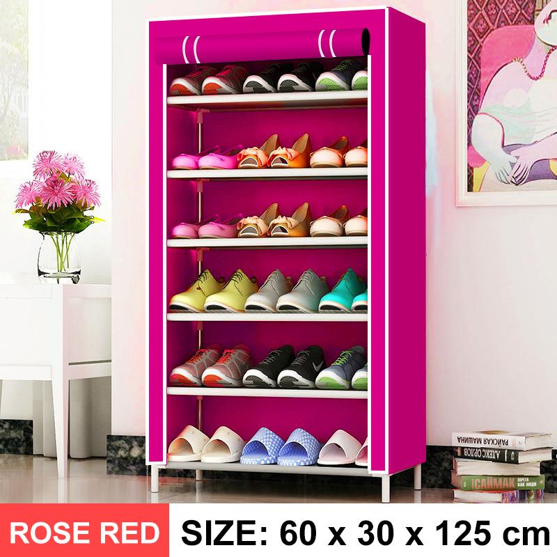 5/7/10 schicht Schuh Gestell Abnehmbare Staubdicht Vlies Stoff Schuh Schrank Hause platzsparende Stehen Halfter Schuhe Veranstalter: 7 Schicht Rose rot