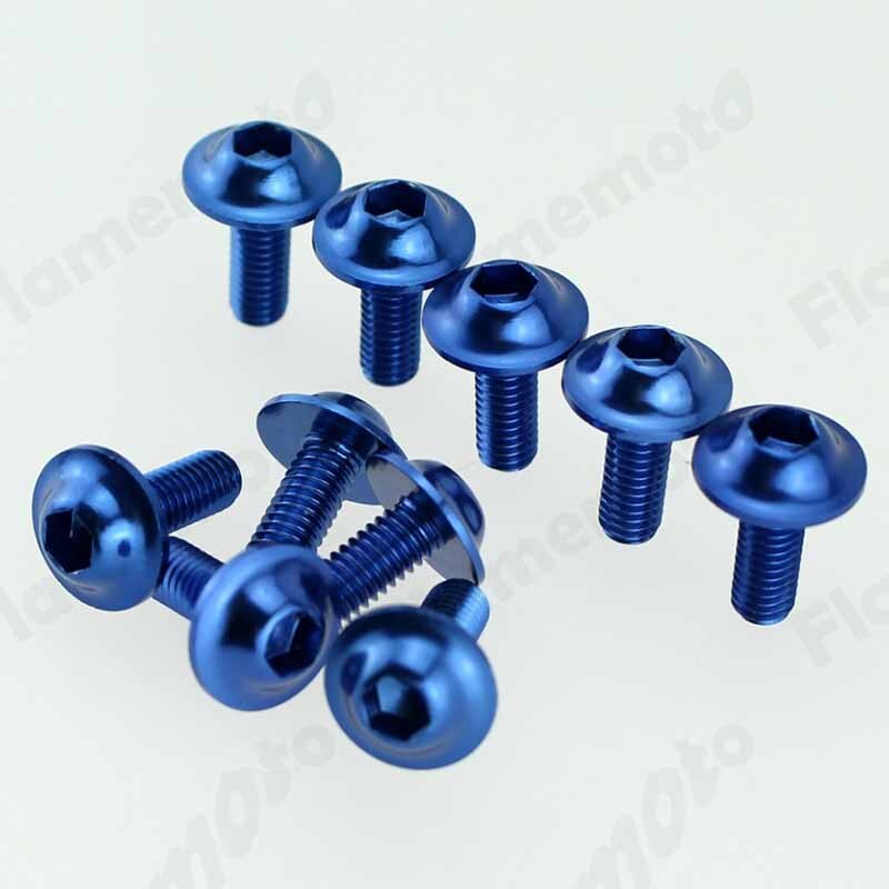 10 Uds tornillo de motocicleta perno pernos azules tornillo de aluminio adorno M6 x 16mm Universal