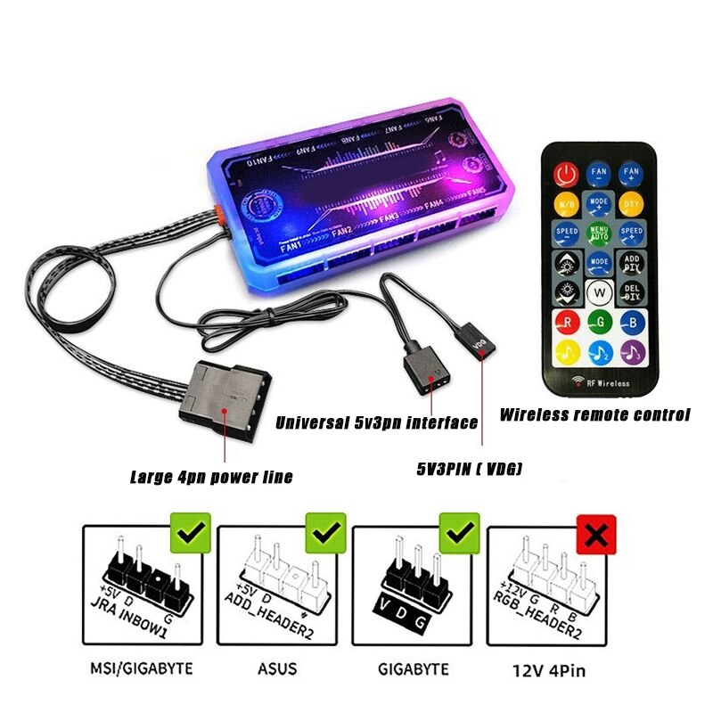 RGB Diamond Facet Case Fans 120mm Ultra-Quiet RGB Chassis Cooling Fans with Remote Controller Speed Adjustable Colorful: music controller