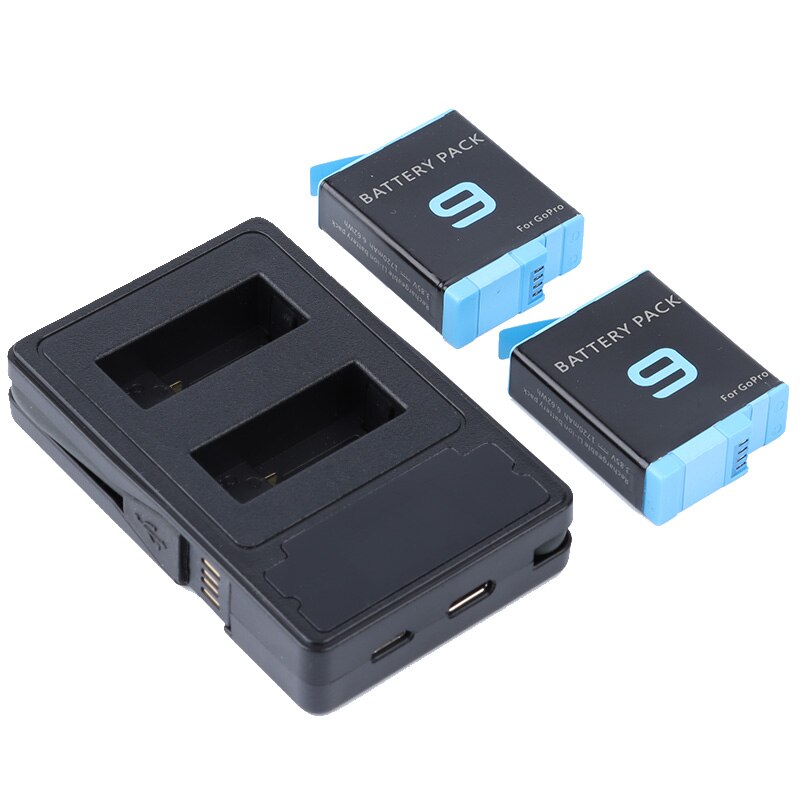 For gopro hero 9 svart tokanals batterilader lcd-skjerm type c ladekabel for gopro 9 tilbehør: 1 lader 2 batteri