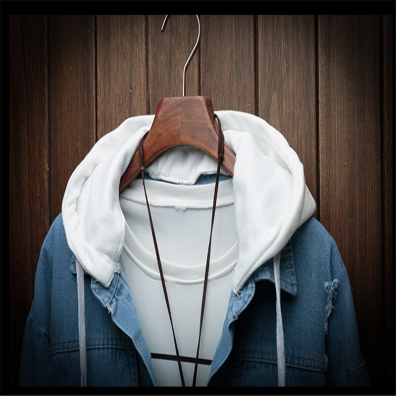 Veste d'automne en Denim à capuche homme, vêtement de Cowboy homme, en faux deux pièces de Streetwear, à la