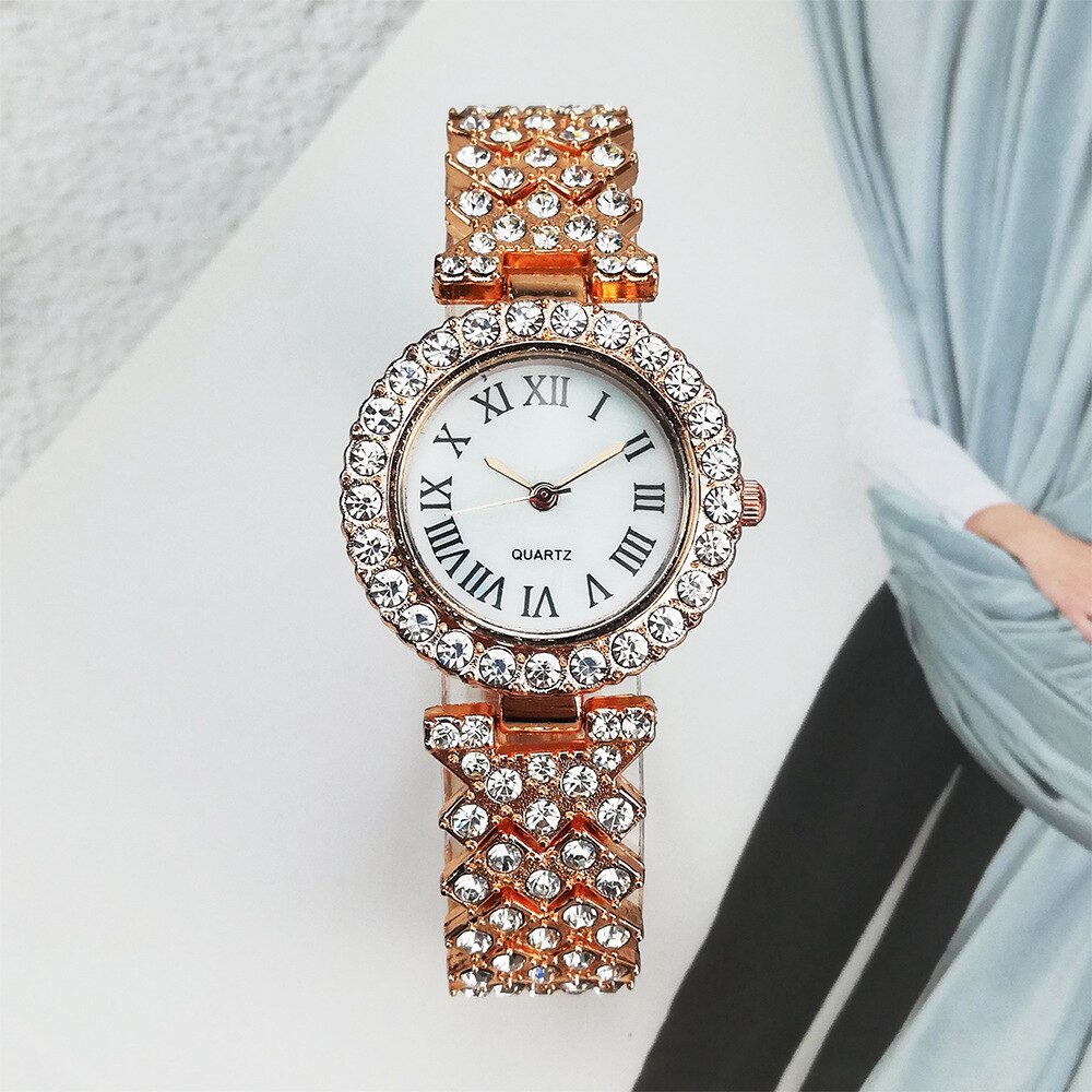 Top Brand Vrouwen Armband Horloges Dames Roestvrij Stalen Band Rhinestone Quartz Horloge Luxe Mode Quartz Horloge