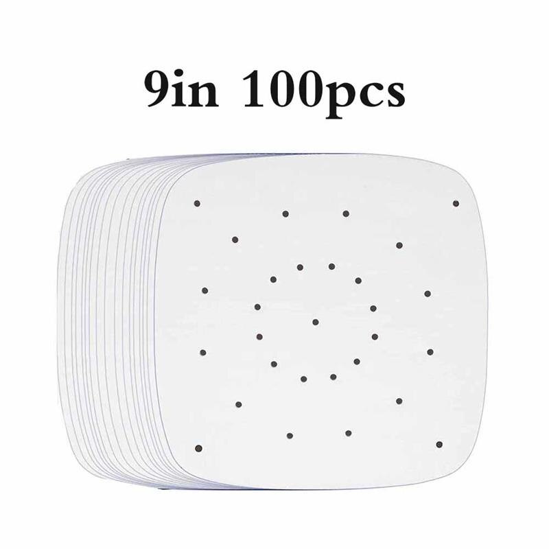 Papier de cuisson carré pour friteuse à Air 100, 8/9 pièces de 7/100% pouces, outils de cuisson carrés de alimentaire, soucoupe en papier à l'huile de Silicone pour petits gâteaux: 100PCS 9Inch