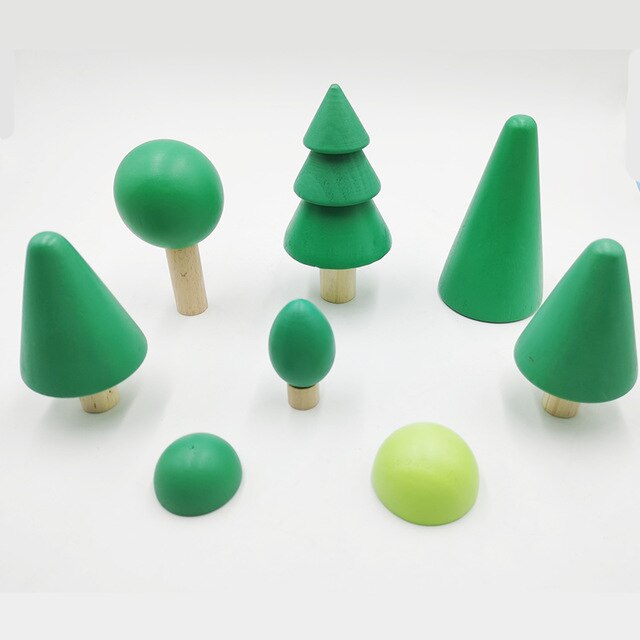 Bambini Di Legno di Faggio Blocchi Arcobaleno Parti Allentate Giocattolo Funghi A Nido D'ape Goccioline Albero coni Grande Piatto Jenga Bambino Blocchi di Costruzione: 8pcs trees