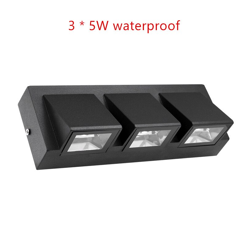 Moderne udendørs  ip65 vandtæt led væglampe 5w/3 x 5w 85 ~ 265v led gårdslampe port lys terrasse balkon have veranda lampe: 3 x 5w / Kold hvid / Sort