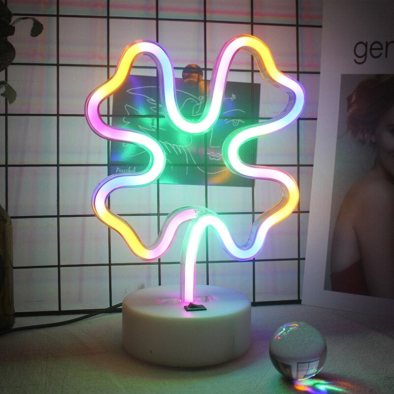 Wanxing Klavertje Vier Lichten Neon Led Neon Borden Met Usb Of Batterij Aangedreven Kinderkamer Kerst Bruiloft Decoraties: Colorful