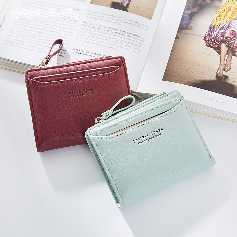 Individual ID Card Holder Wallet Women Leather Zipper Coin Purse Ladies Purses Forever Young Female Wallet Carteira