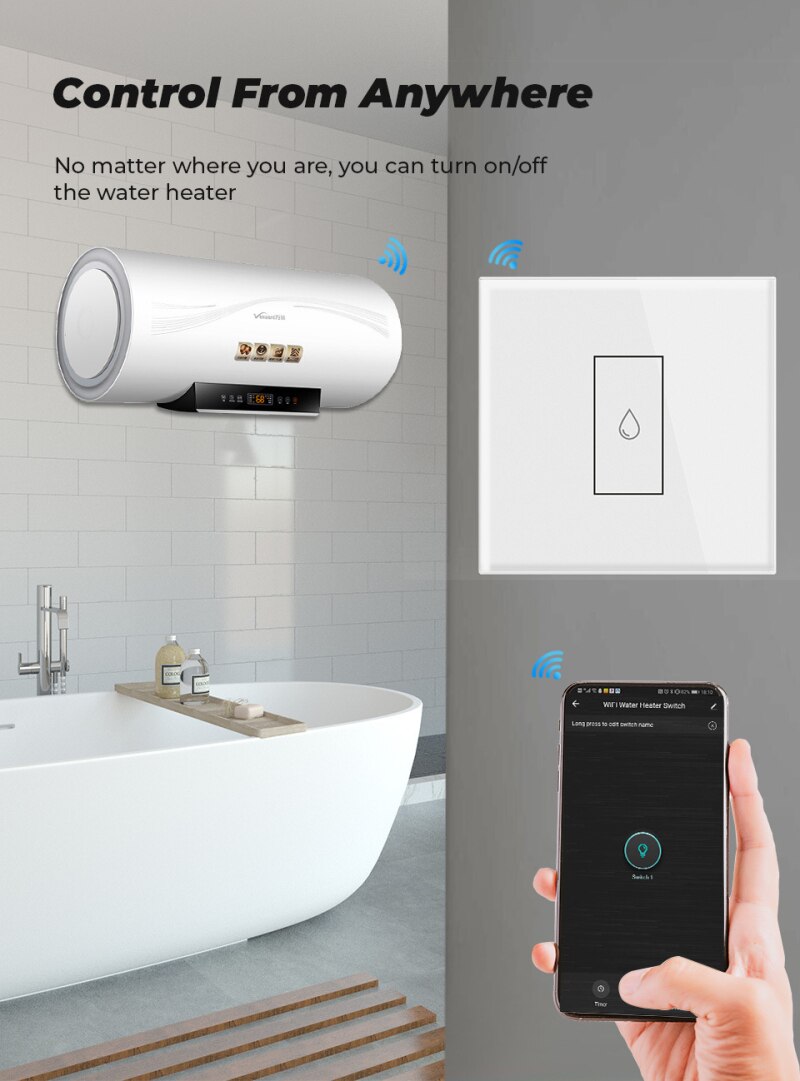 WiFi Smart Boiler Water Heater Switch 4400W Tuya Smart Life App Remote Voice Control Timer Google Home Alexa Zero Fire