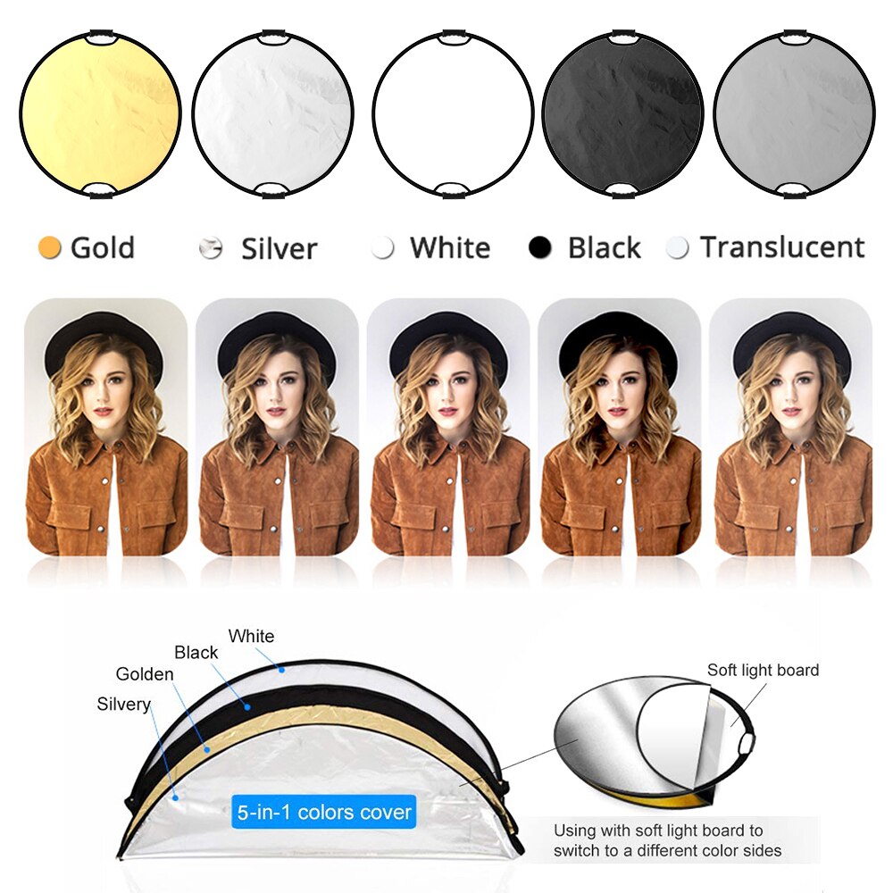60/80/110cm 5 in 1 Photo Studio Reflector Portable Collapsible Multi-Disc Light Photo Studio Handhold Photography Accessories