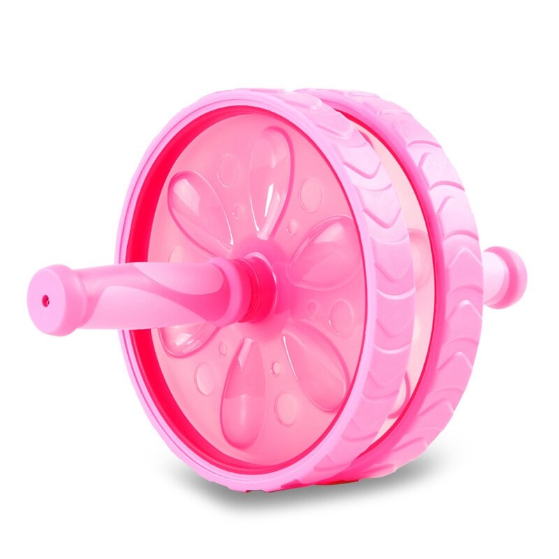 Roue abdominale rose, matériau en caoutchouc anti-dérapant, doubles rouleaux muets solides, équipement de Fitness de sport à domicile