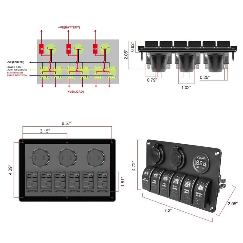 Refitting Vehicle 6Pin Multifunction Switch Panel Into Vehicle USB Digital Voltmeter