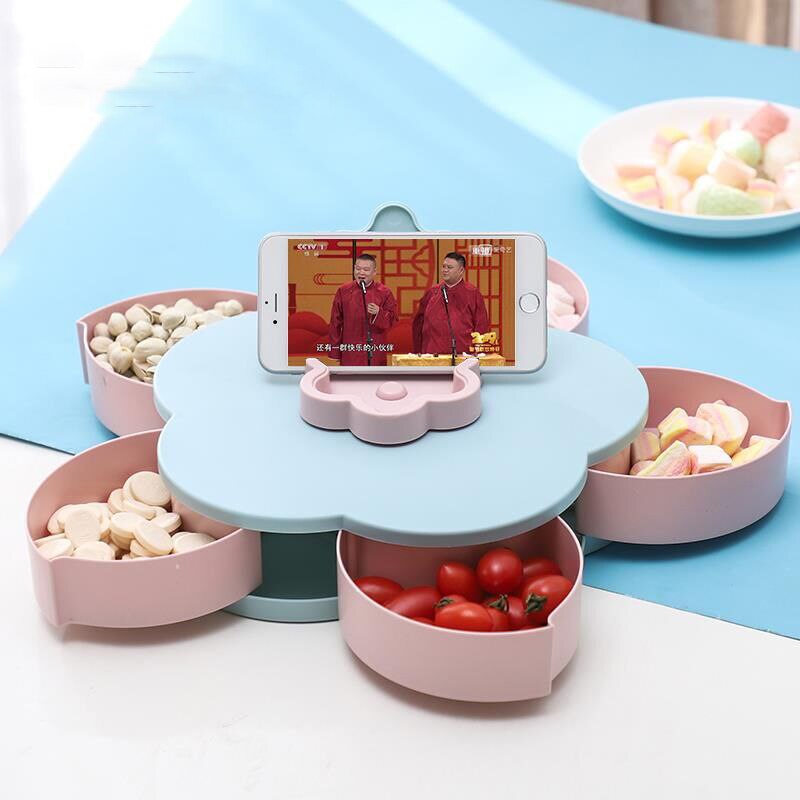 Hartelijke Shining Woonkamer Decoratieve Bonbondoos Bloem Dubbele Laag Plastic Spin Thuis Moer Opbergdoos: Single-pink