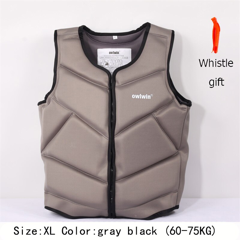 owlwin life jacket the fishing vest water jacket sports adult children life vest clothes swim skating ski rescue boats drifting: gray black  (XL )