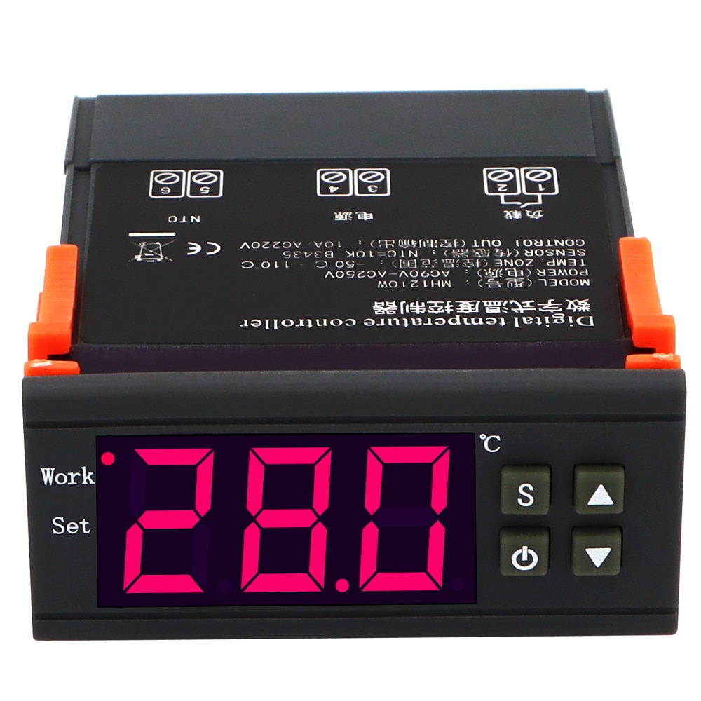 Controlador de temperatura MH1210W DC12V DC24V, termómetro de AC110-220V, termostato termorregulador-50 ~ 110 C, Sensor NTC para incubadora