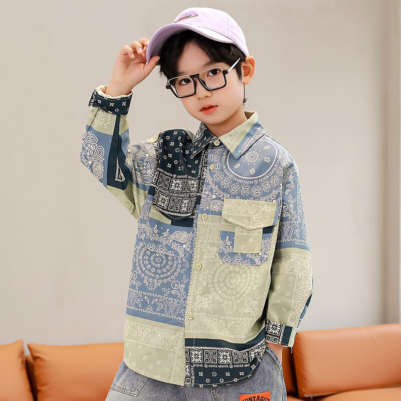 Camisas manga larga para escolares de niños, ropa de algodón con cuello vuelto, Tops estampados para niños de 5, 7, 9, 11, 13, 14 años