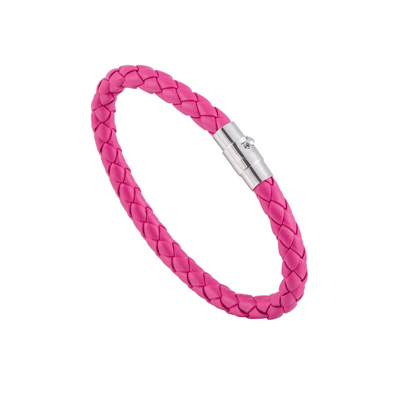 15 kleuren Geweven Armbanden Paar Armband Magnetische Sluiting Mannen Vrouwen Gevlochten Lederen Staal Lederen Touw Ketting Sieraden: Rose red