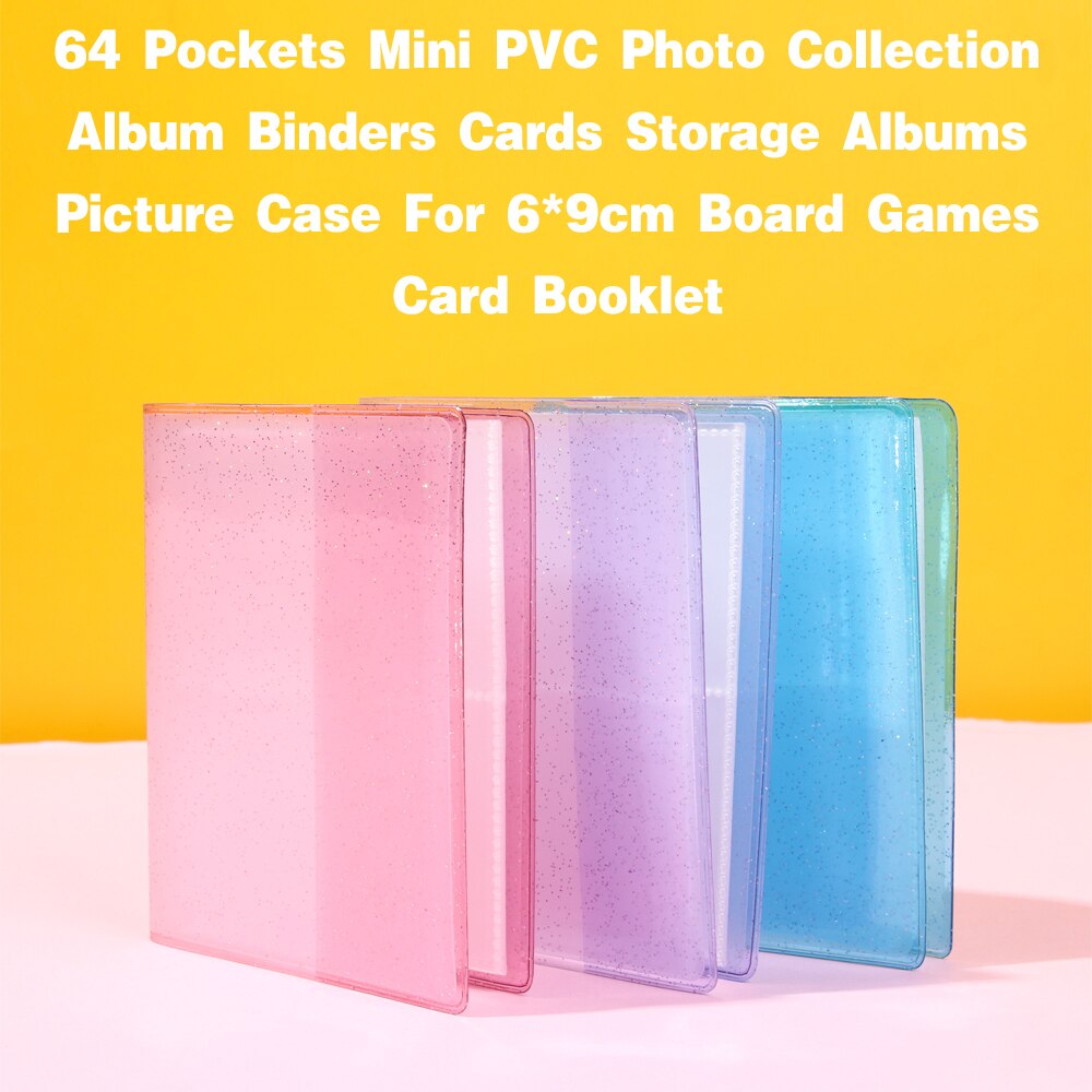 64 Pockets Large Capacity Mini PVC Photo Album Cards Holder Binders Albums With Bling Clear Cover Collection Card Booklet