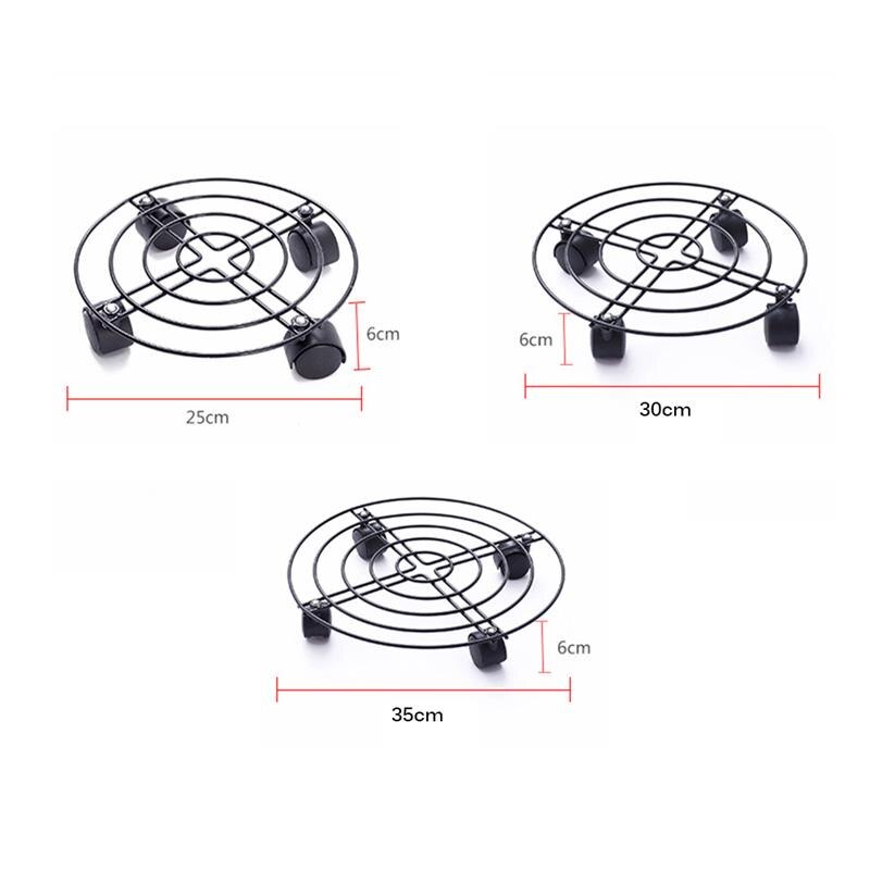Moveable Pot Bracket Black Metal Hollow Pot Mover With Four Wheels Moveable Pot Stand Holder Pot Trolley Mover For Home Balcony