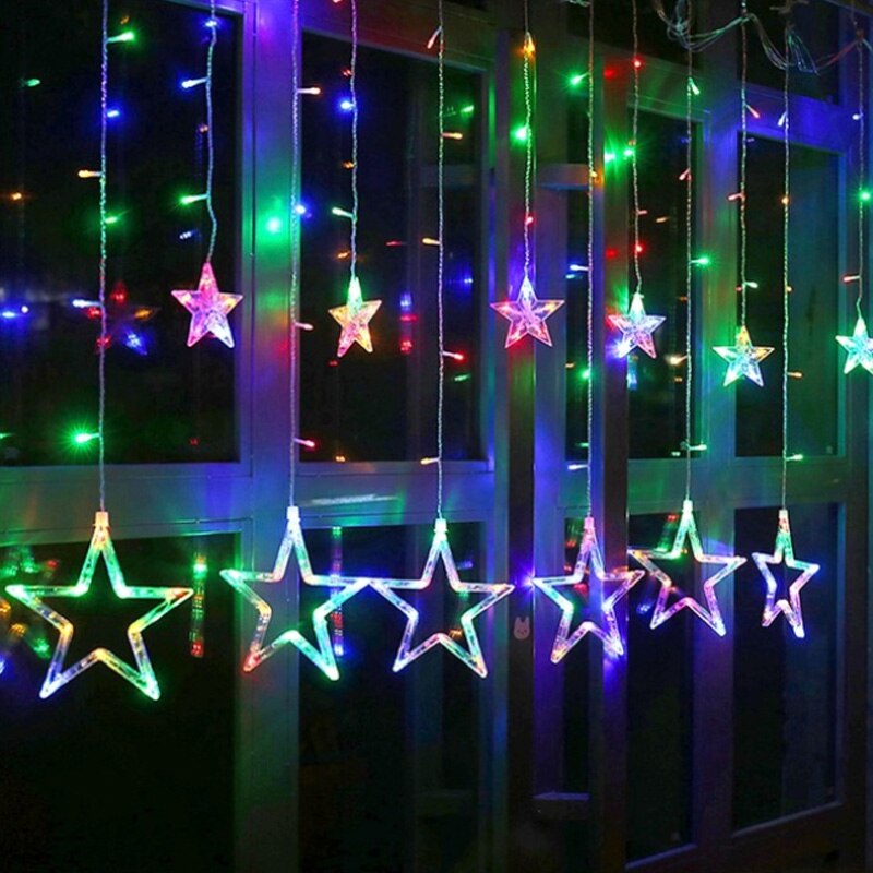Jul fe lys festoon ledede streng lys stjerne krans på vinduet gardin indendørs træ dekoration halloween bryllup lys