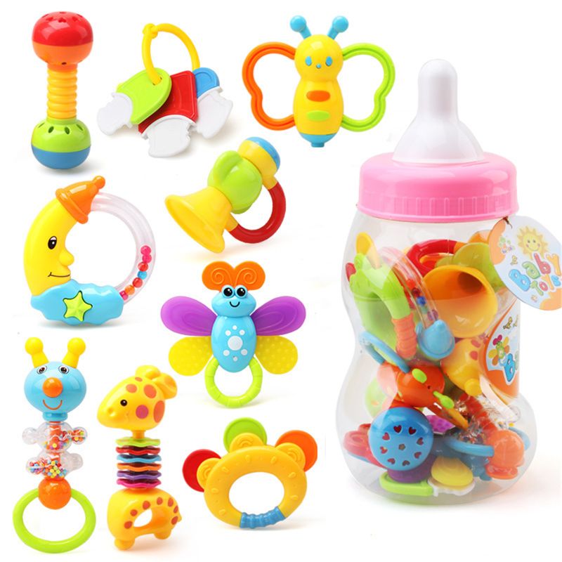 Infant Infant Rassel Zahnen Baby Spielzeug Mit Flasche Lagerung Schütteln Und GRAP Baby Hand Entwicklung Beißringe Spielzeug Set Für Neugeborene: Rosa