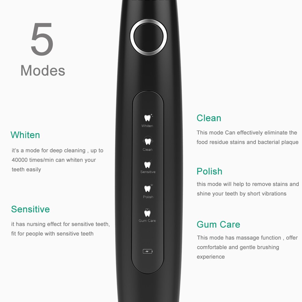 COSOUL-cepillo de dientes eléctrico para hombre y mujer, cepillo dental sónico para limpieza, blanqueador, 5 modos, recargable 40000 veces/min, automático, impermeable