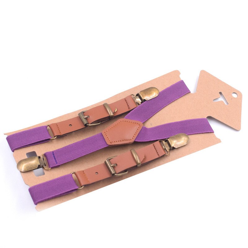 10 pcs\lot Lovely Kids Suspenders Baby Bretels Adjustable 3 Clip Braces Boys Girls Y-Back PU Leather Suspender: Purple