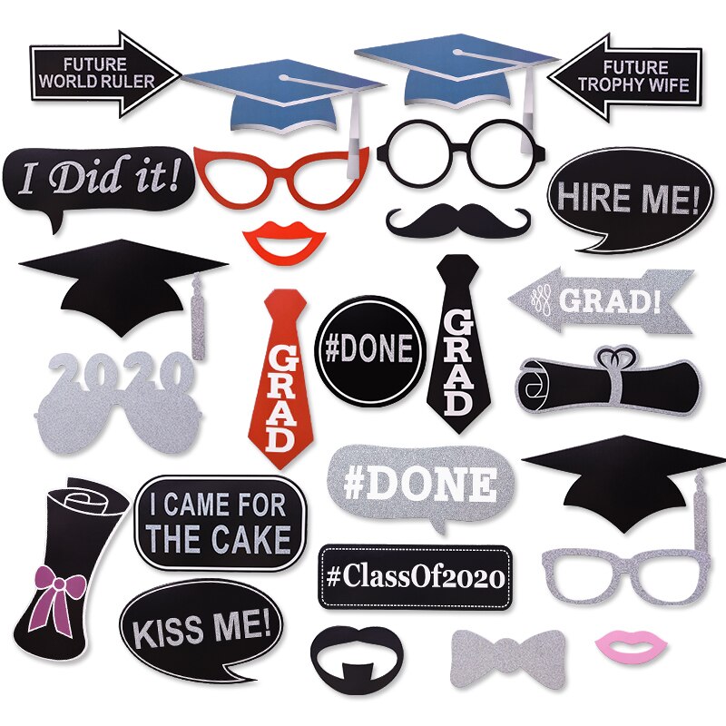 27pcs/set Graduation Photo Booth Props Congratulations Graduations Class Of Party Graduated Photobooth Backdrop Decorations