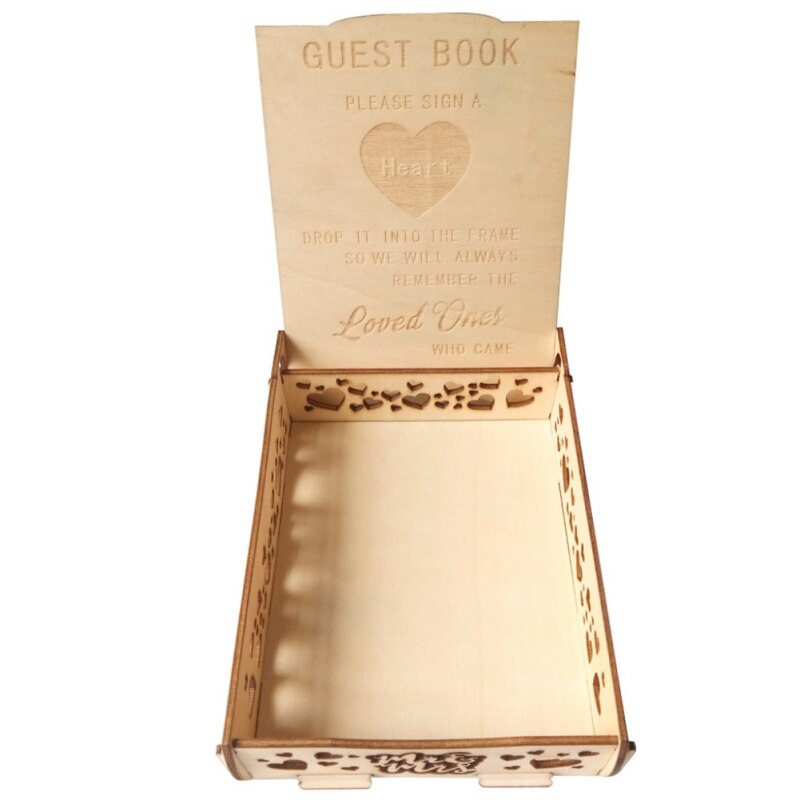 Bryllupsgæstebog med hjerter aftagelig rygholderboks træskilt et hjerte dråbeboks gæstebog beskedboks bryllup: Default Title