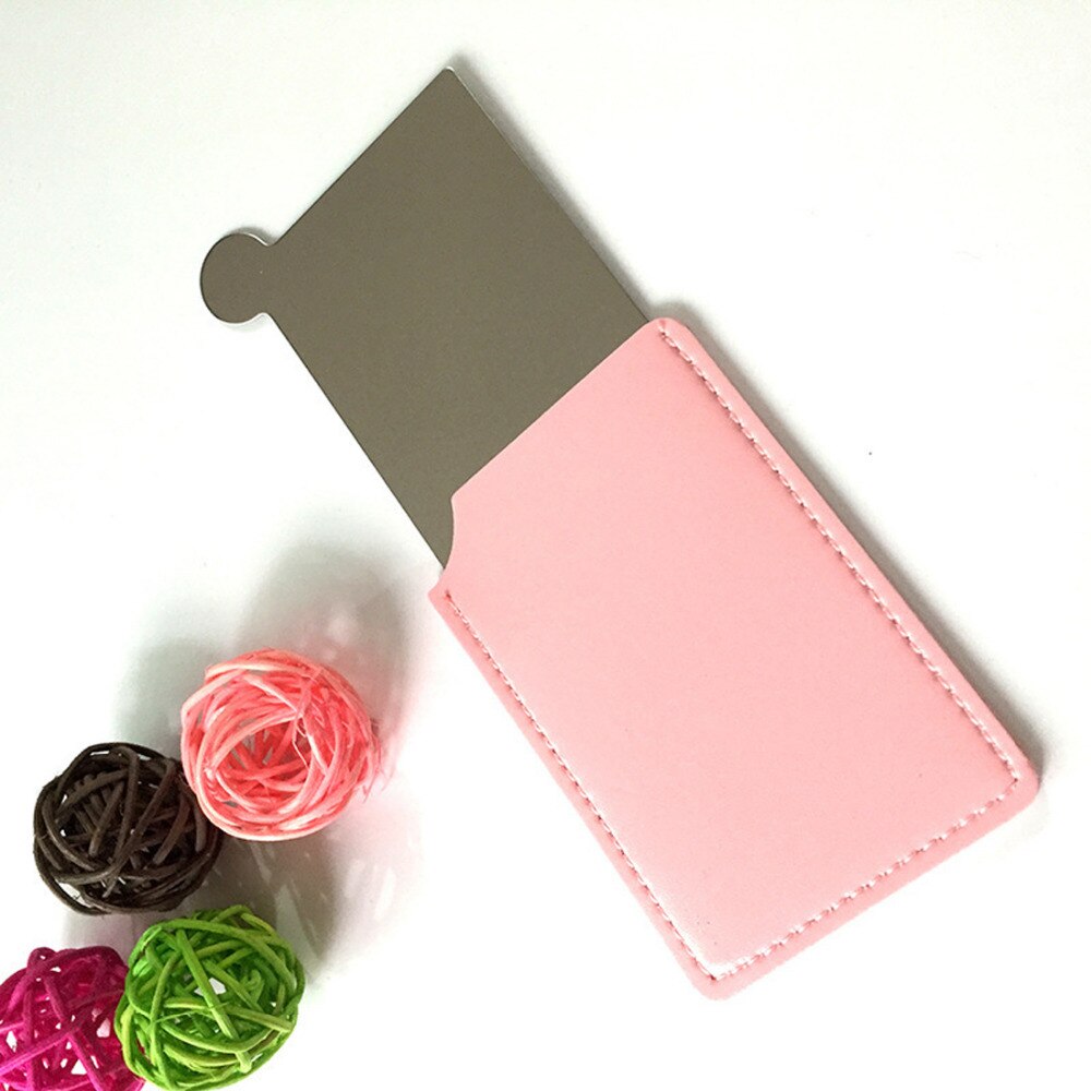 Stainless Steel Unbreakable Makeup Mirror 1PC Shatter-Proof Portable PU Leather Sleeve Pocket Card Mirror Cosmetic Essential