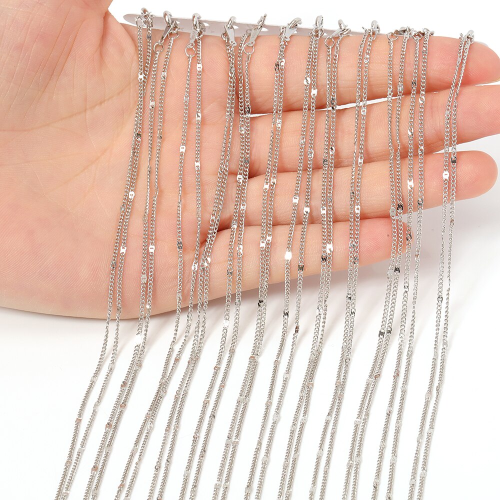 12st Halskette Gliederkette 40cm Länge Hummer-Haken-Metall Feine Panzerkette DIY Zubehör für Handwerk Schmuckherstellung: Sequinschain-Rhodium