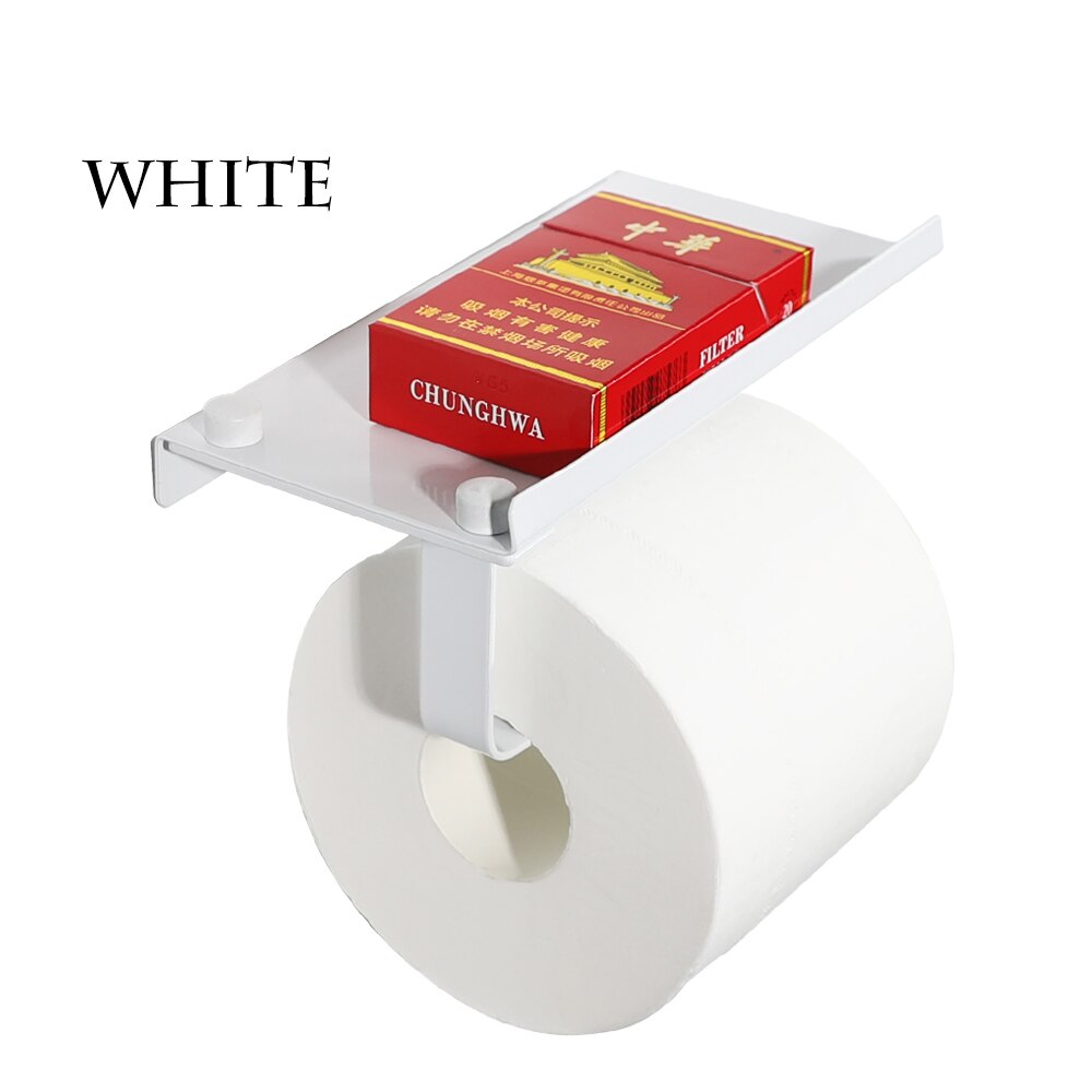 White Stainless Steel Paper Holder with Cell Shelf Bathroom Roll Paper Holder Toilet Paper Holder for Phone Wallet Etc