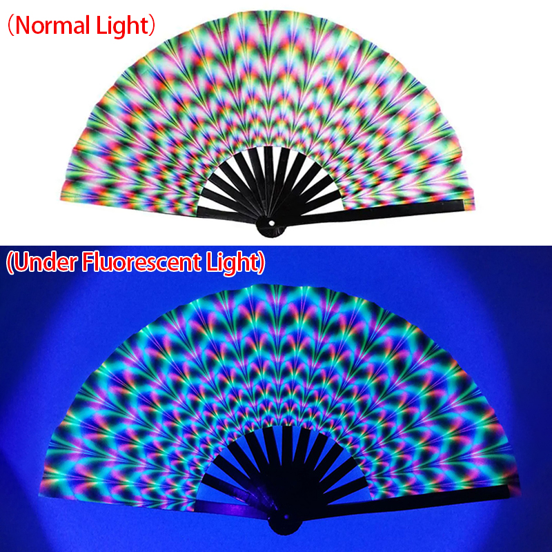 33cm stora fluorescerande vikbara handfläktar tryck musikfestival färgglad fläkt bröllopsfest spansk dansfläkt