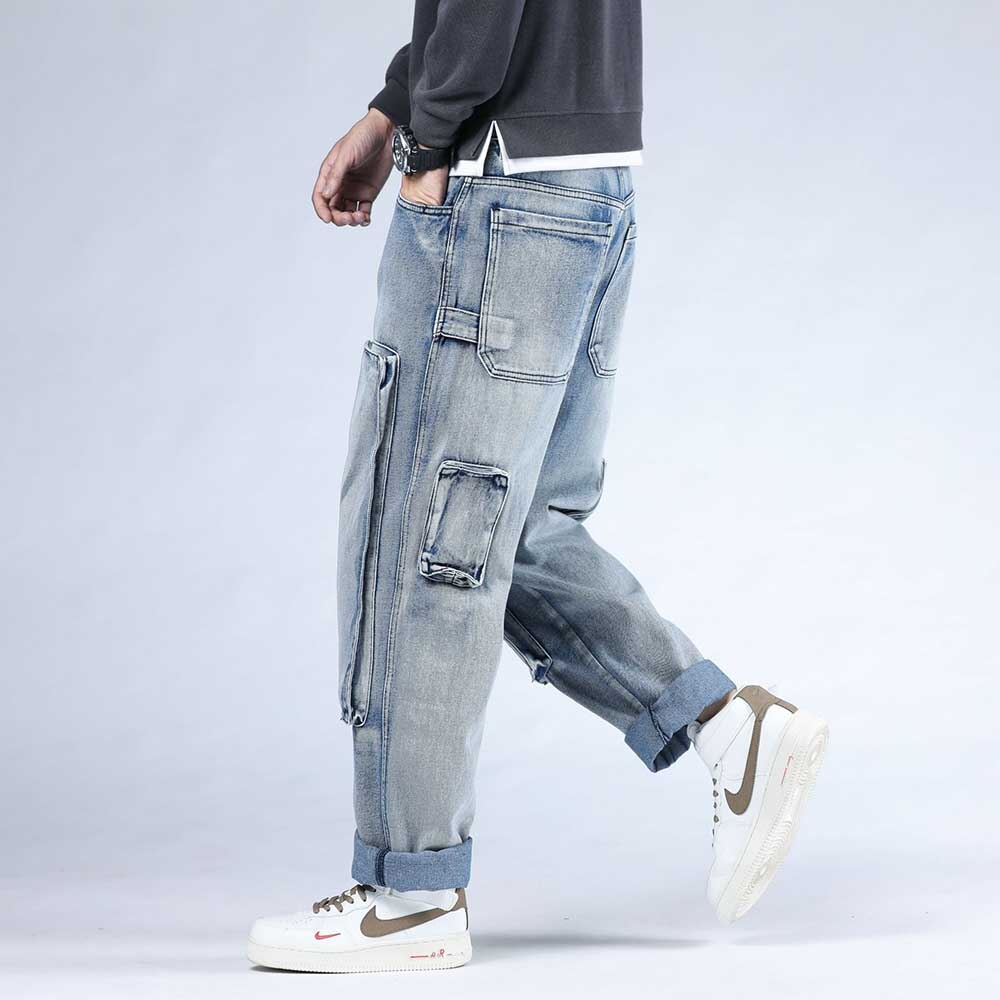 Løse baggy harem jeans mænd cargo bukser lige plus størrelse bukser cowboy hiphop jeans bukser streetwear herretøj