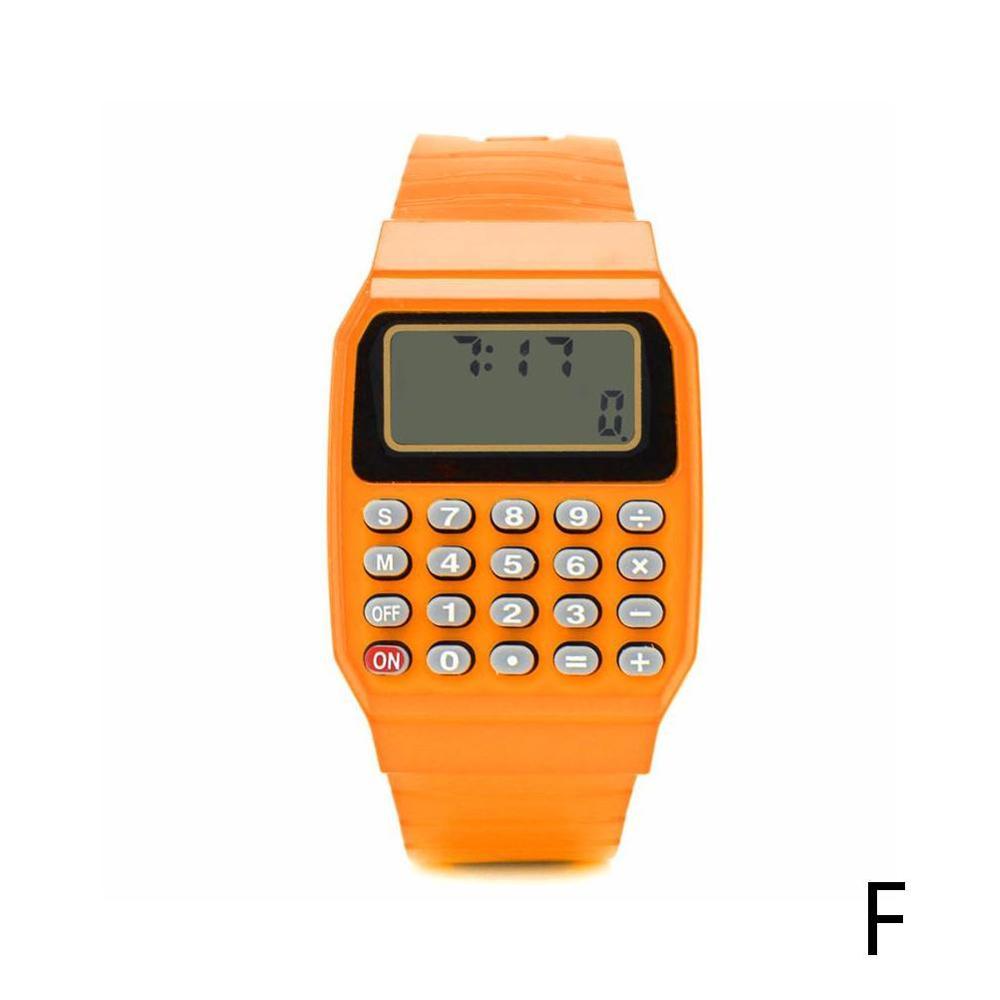 Barn silikone elektronisk lommeregner dato tid multifunktions armbåndsur lommeregner ure: F