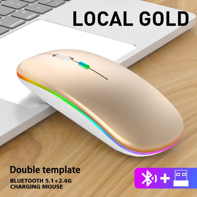 Bluetooth dual-mode wireless mouse charging mouse wireless computer mute LED backlit game office mouse laptop accessories: DoublemodeLocalGold