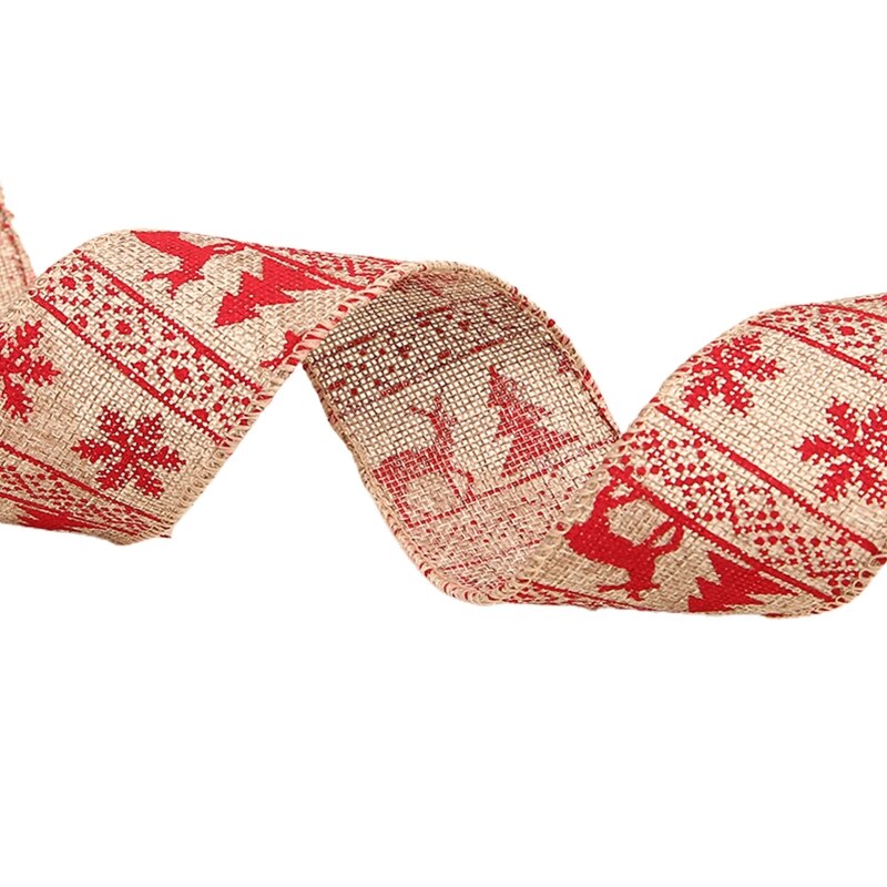 10 rolek rustykalna juta świąteczna wstążka z kreskówkowym łoś nadruk płatek śniegu dla majsterkowiczów prezent rzemiosła zawijanie dekoracje na choinkę: 6
