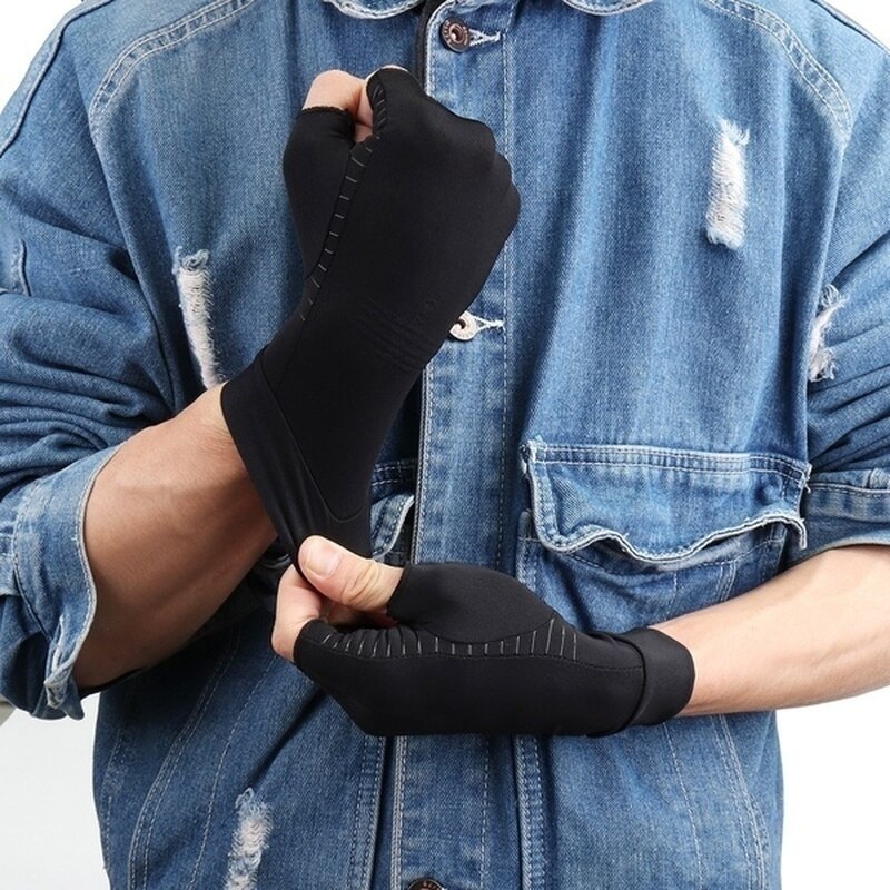 Men Copper Fiber Full Finger Joint Gloves Copper Ion Antibacterial Deodorant Gloves Cross-Border Copper Fiber Pressure Gloves