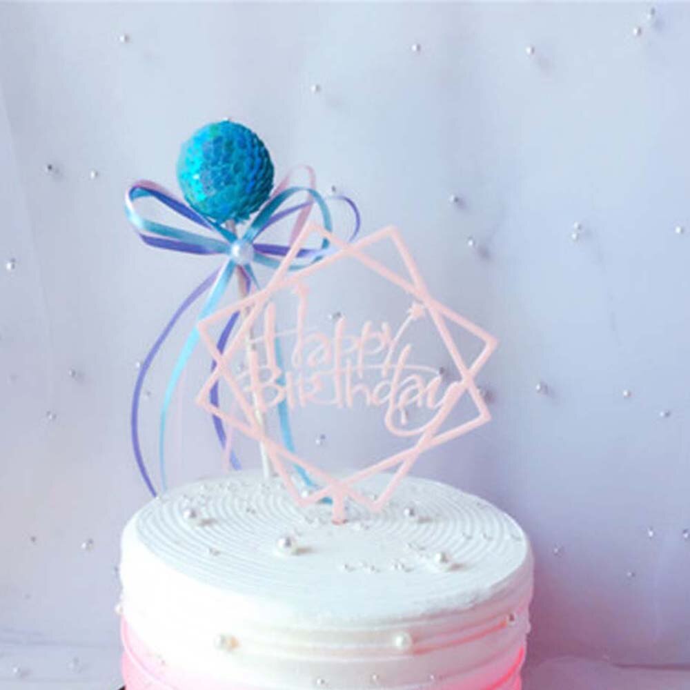 Gold Silver Black Pink Acrylic Hand writing Happy Birthday Cake Topper Dessert Decoration for Birthday Party Lovely: Pink